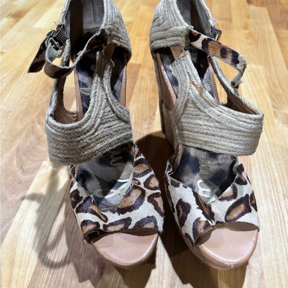 Sam Edelman Tan and Leopard Wedges
